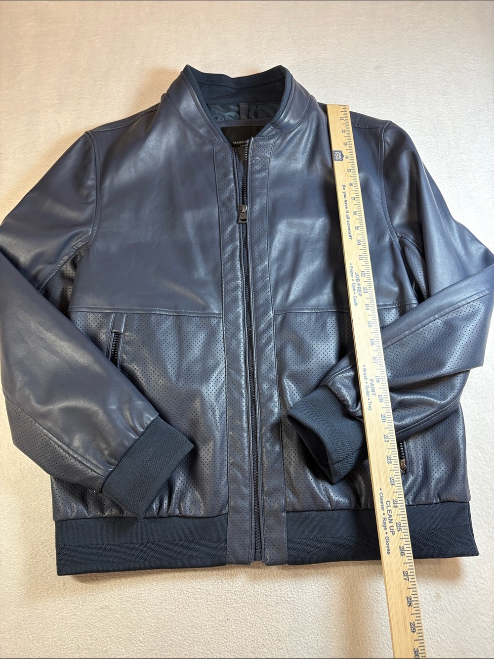 Marc New York Navy Leather Bomber Jacket